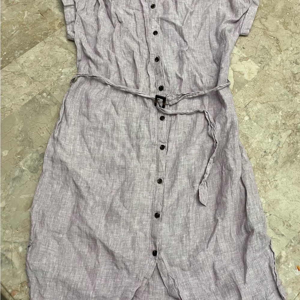 C&C California Heather Gray Button-Down Midi Dress 100% Linen